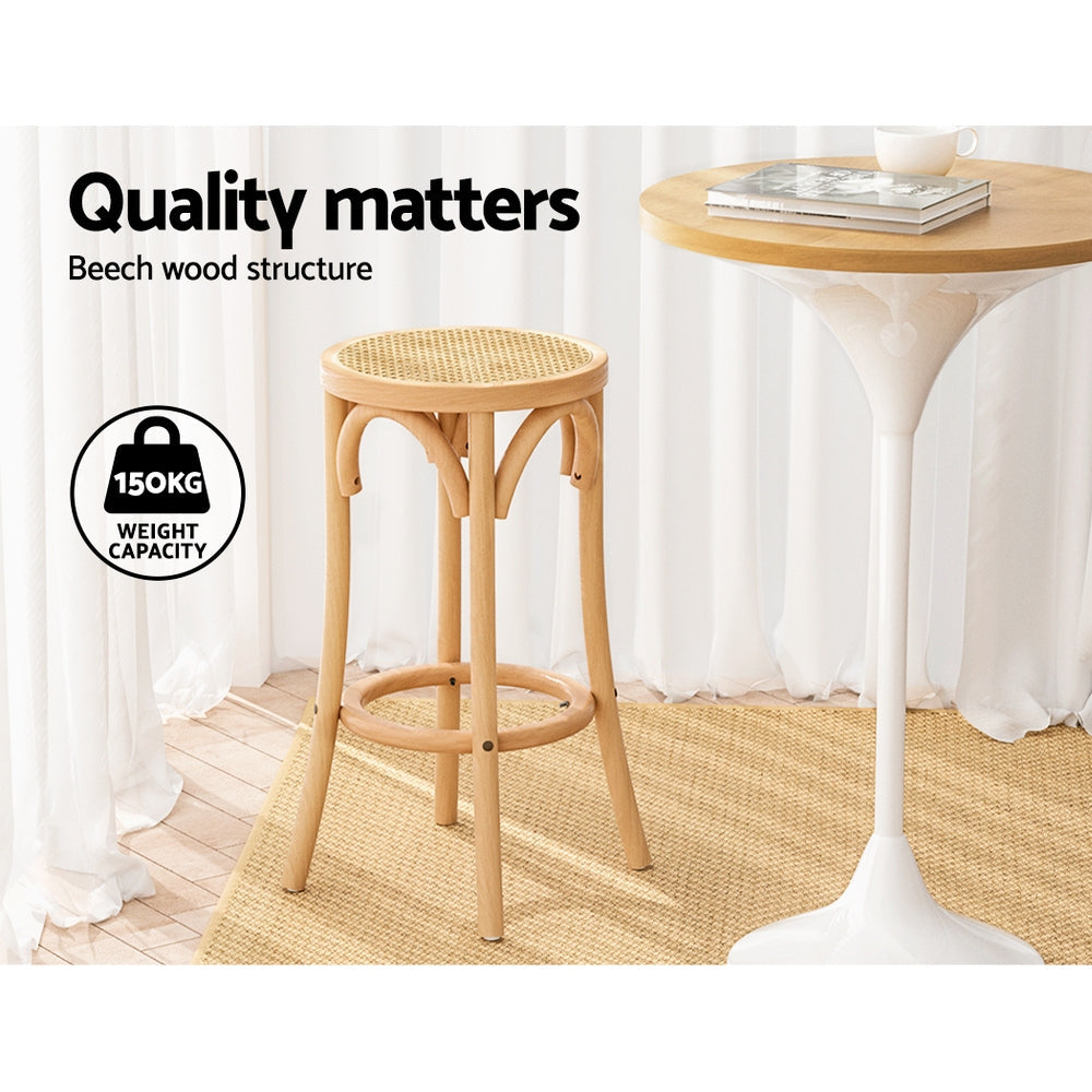 Artiss 2x Bar Stoosl Rattan Seat Wooden Chez Guru