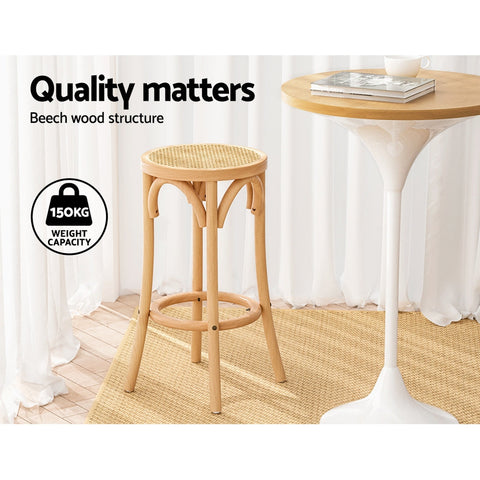 Artiss 2x Bar Stoosl Rattan Seat Wooden Chez Guru