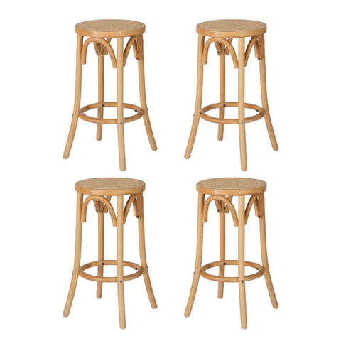 Artiss 4x Bar Stoosl Rattan Seat Wooden Chez Guru