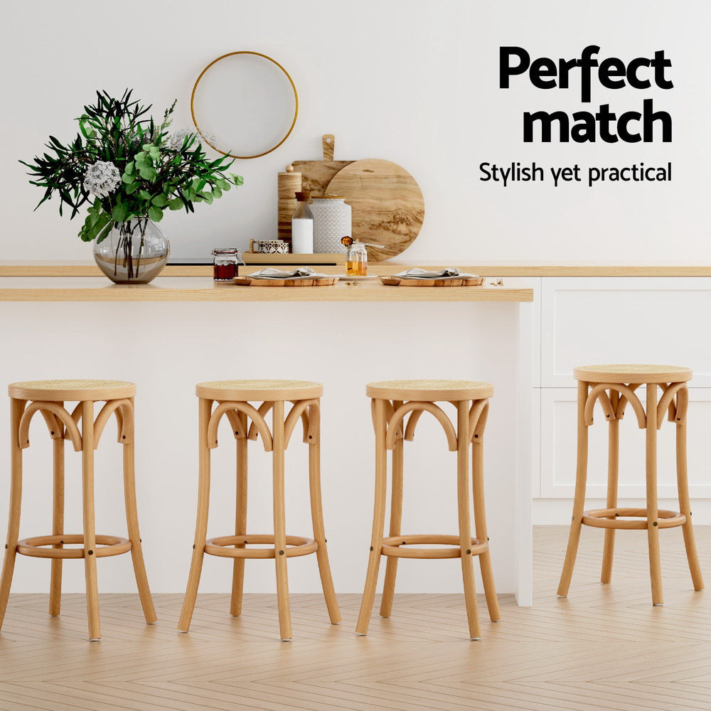 Artiss 4x Bar Stoosl Rattan Seat Wooden Chez Guru