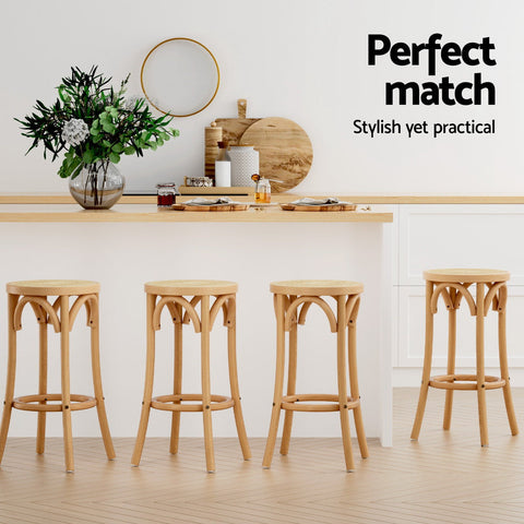 Artiss 4x Bar Stoosl Rattan Seat Wooden Chez Guru