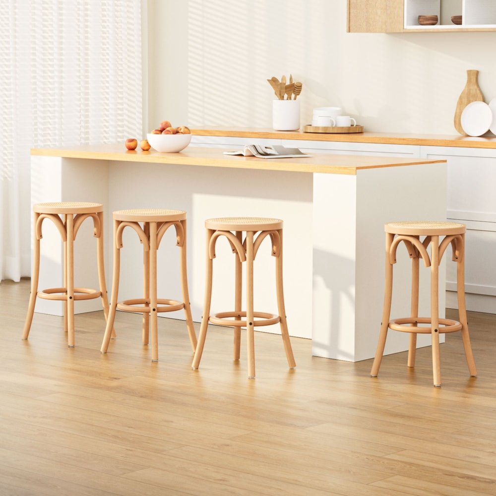 Artiss 4x Bar Stoosl Rattan Seat Wooden Chez Guru