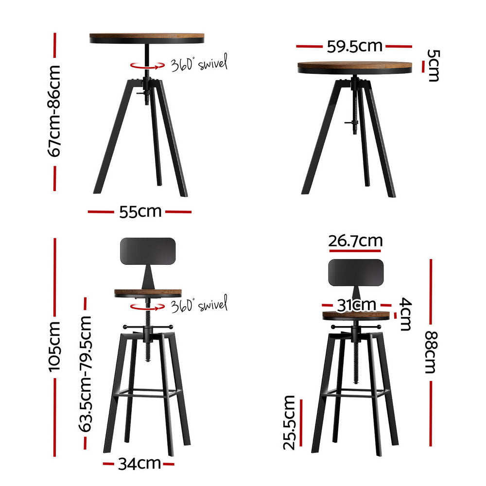 Artiss Bar Table and Stools Set Dining Desk Industrial Kitchen Chairs Cafe Pub Chez Guru
