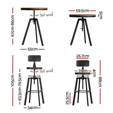 Artiss Bar Table and Stools Set Dining Desk Industrial Kitchen Chairs Cafe Pub Chez Guru