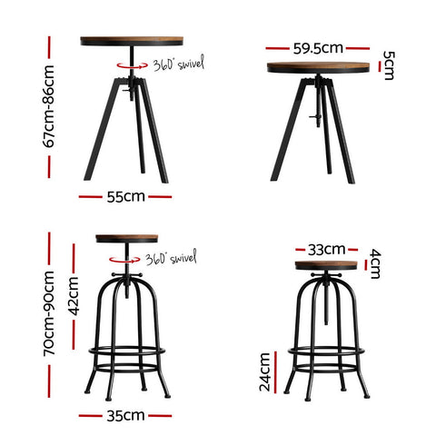 Artiss Bar Table Stools Set Dining Desk Industrial Kitchen Chairs Cafe Pub Chez Guru