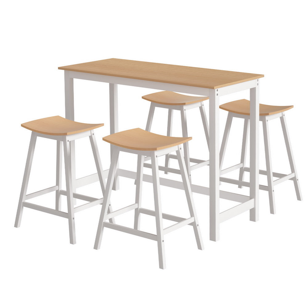Artiss Bar Table and Stools Set Dining Desk Solid Wood Kitchen Chairs Cafe Pub Chez Guru