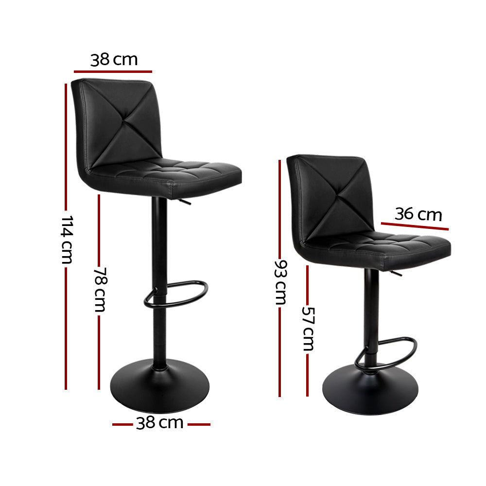 Artiss 2x Bar Stools Kitchen Dining Chairs Gas Lift Stool Leather Black Chez Guru