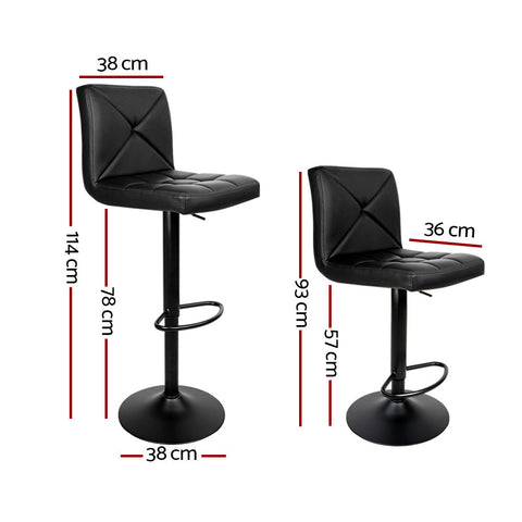 Artiss 2x Bar Stools Kitchen Dining Chairs Gas Lift Stool Leather Black Chez Guru