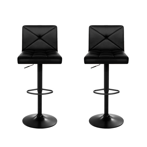 Artiss 2x Bar Stools Kitchen Dining Chairs Gas Lift Stool Leather Black Chez Guru
