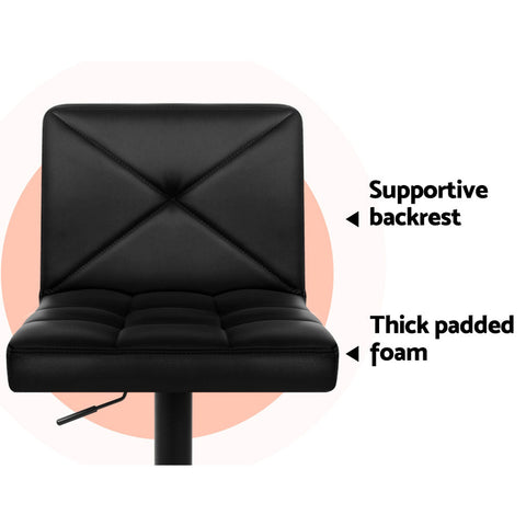 Artiss 2x Bar Stools Kitchen Dining Chairs Gas Lift Stool Leather Black Chez Guru
