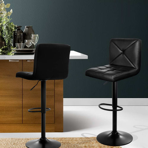 Artiss 2x Bar Stools Kitchen Dining Chairs Gas Lift Stool Leather Black Chez Guru