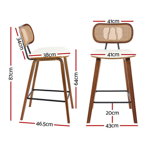 2x Artiss Bar Stools Kitchen Counter Rattan Chairs PU Leather Padding Chez Guru