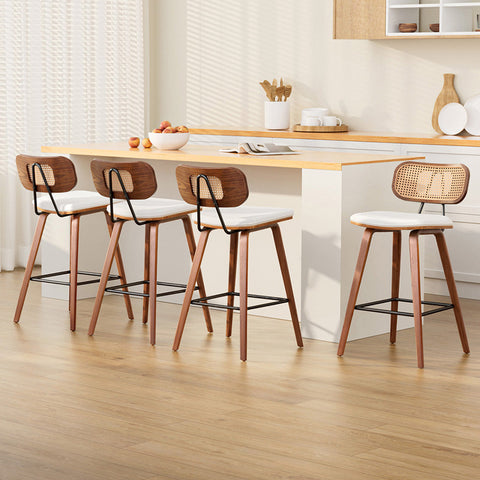 4x Artiss Bar Stools Kitchen Counter Rattan Chairs PU Leather Padding Chez Guru