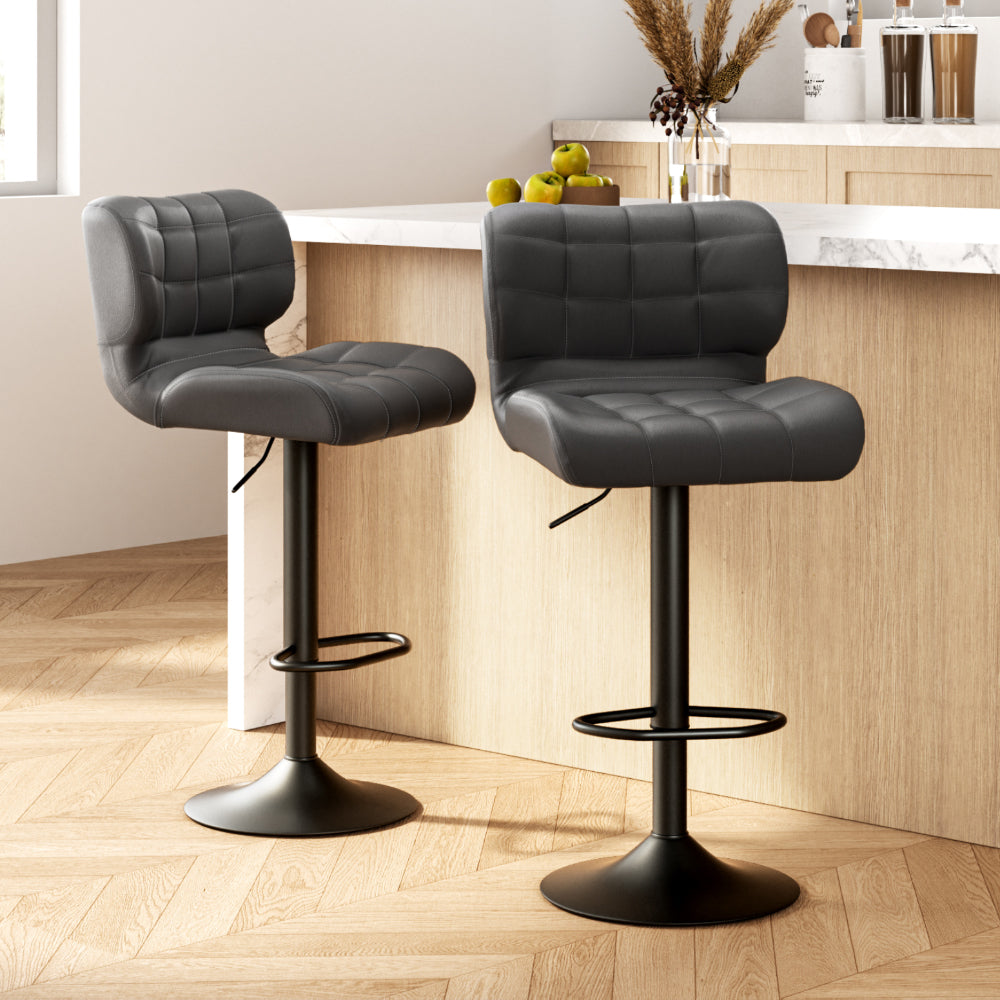 Artiss 2x Bar Stools Gas Lift Leather Padded Grey Chez Guru