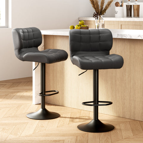 Artiss 2x Bar Stools Gas Lift Leather Padded Grey Chez Guru