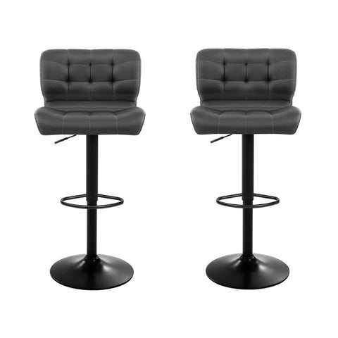 Artiss 2x Bar Stools Gas Lift Leather Padded Grey Chez Guru