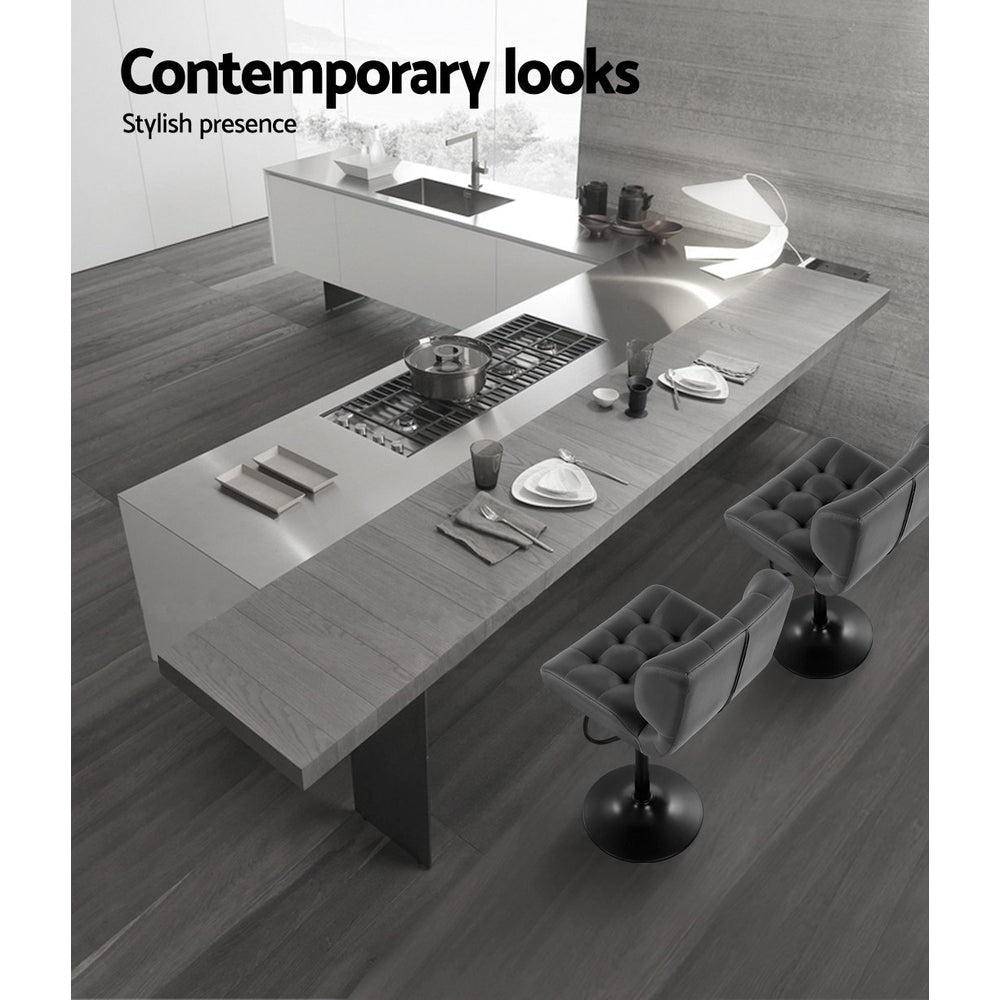 Artiss 2x Bar Stools Gas Lift Leather Padded Grey Chez Guru