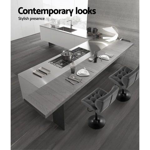 Artiss 2x Bar Stools Gas Lift Leather Padded Grey Chez Guru