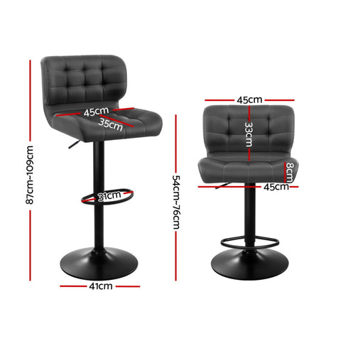 Artiss 4x Bar Stools Gas Lift Leather Padded Grey Chez Guru