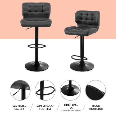 Artiss 4x Bar Stools Gas Lift Leather Padded Grey Chez Guru