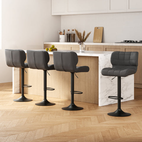 Artiss 4x Bar Stools Gas Lift Leather Padded Grey Chez Guru