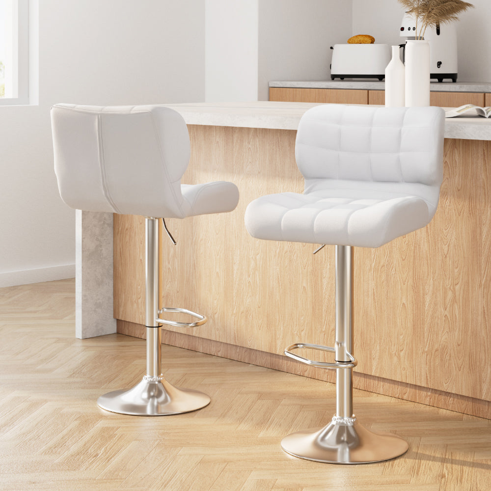 Artiss 2x Bar Stools Gas Lift Leather Padded White Chez Guru