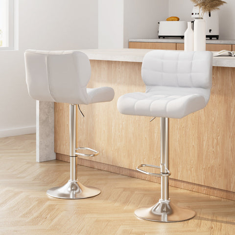 Artiss 2x Bar Stools Gas Lift Leather Padded White Chez Guru