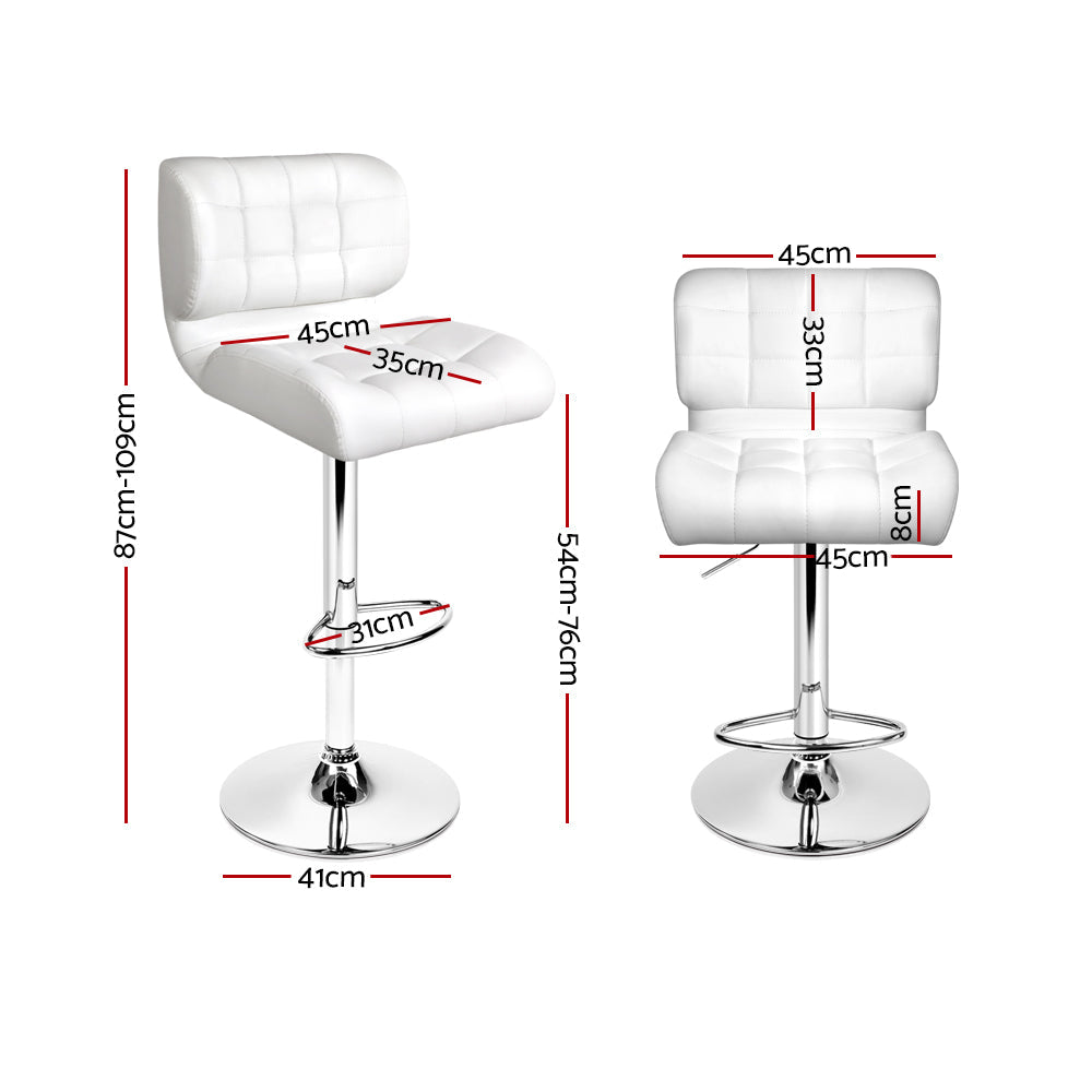 Artiss 2x Bar Stools Gas Lift Leather Padded White Chez Guru