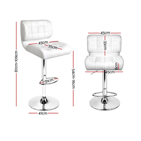 Artiss 2x Bar Stools Gas Lift Leather Padded White Chez Guru