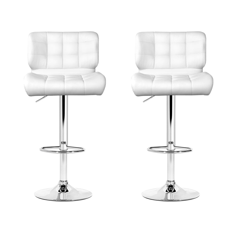 Artiss 2x Bar Stools Gas Lift Leather Padded White Chez Guru