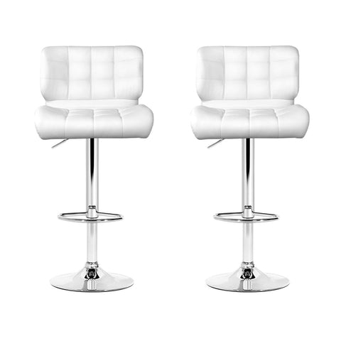 Artiss 2x Bar Stools Gas Lift Leather Padded White Chez Guru