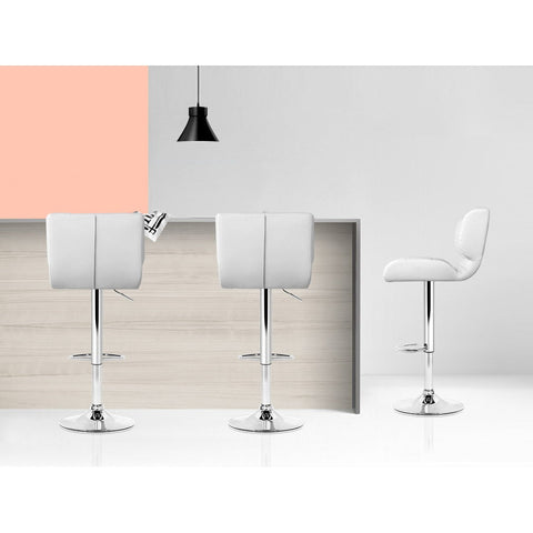 Artiss 2x Bar Stools Gas Lift Leather Padded White Chez Guru