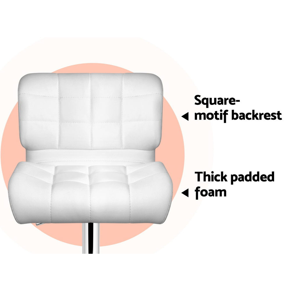 Artiss 2x Bar Stools Gas Lift Leather Padded White Chez Guru