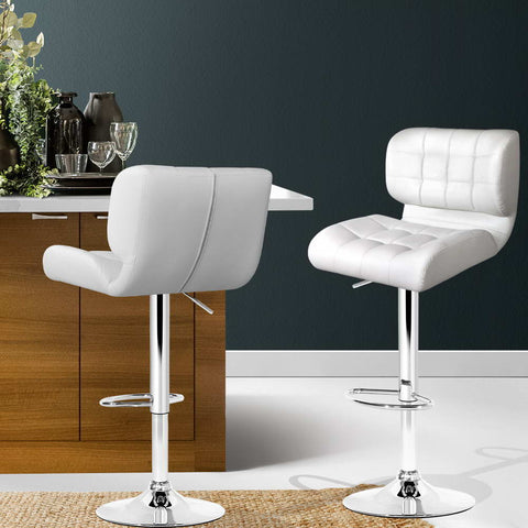 Artiss 2x Bar Stools Gas Lift Leather Padded White Chez Guru