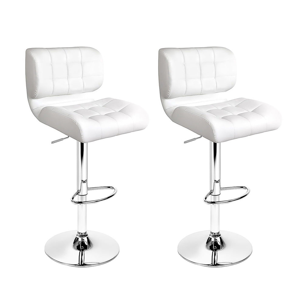 Artiss 2x Bar Stools Gas Lift Leather Padded White Chez Guru