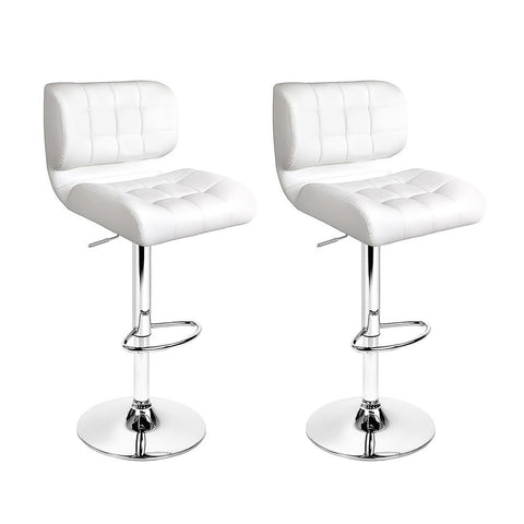 Artiss 2x Bar Stools Gas Lift Leather Padded White Chez Guru