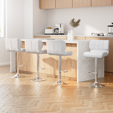 Artiss 4x Bar Stools Gas Lift Leather Padded White Chez Guru