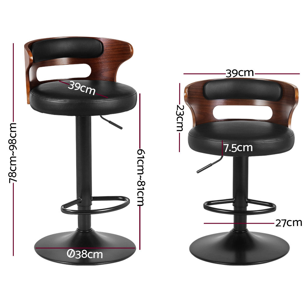 Artiss 2x Bar Stools Gas Lift Faux Leather Chez Guru