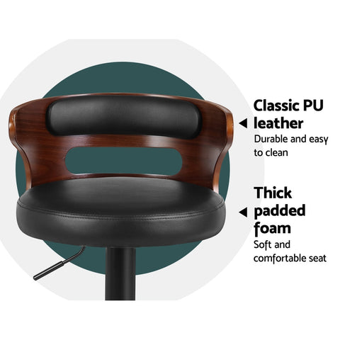 Artiss 2x Bar Stools Gas Lift Faux Leather Chez Guru