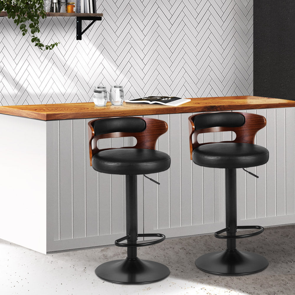 Artiss 2x Bar Stools Gas Lift Faux Leather Chez Guru