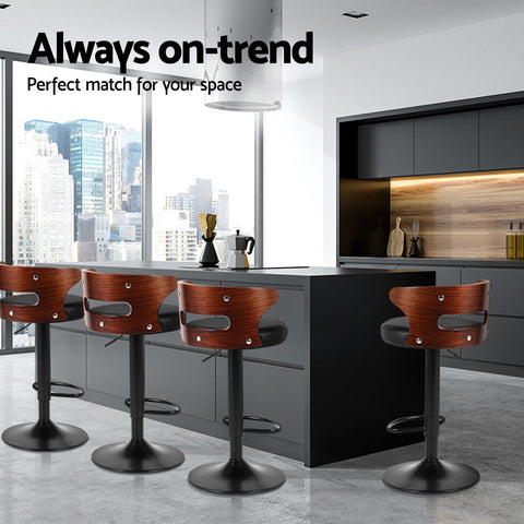 Artiss 4x Bar Stools Gas Lift Faux Leather Chez Guru