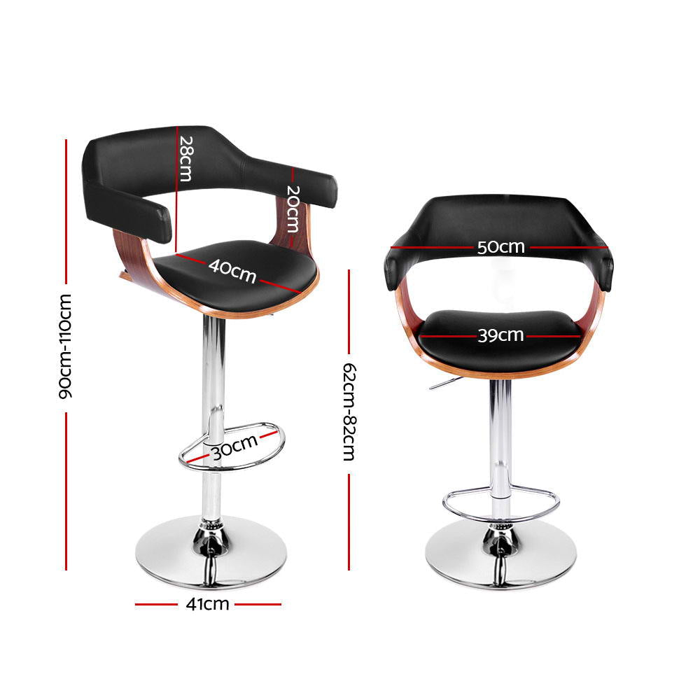 Artiss Bar Stools Gas Lift Leather w/Armrest Black Chez Guru