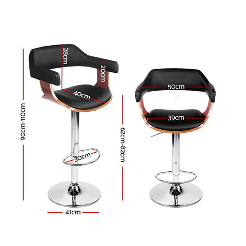 Artiss Bar Stools Gas Lift Leather w/Armrest Black Chez Guru