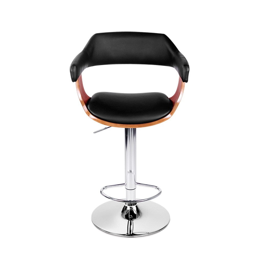 Artiss Bar Stools Gas Lift Leather w/Armrest Black Chez Guru