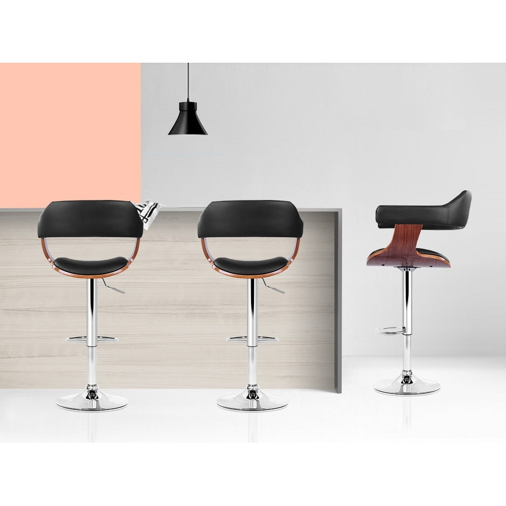 Artiss Bar Stools Gas Lift Leather w/Armrest Black Chez Guru