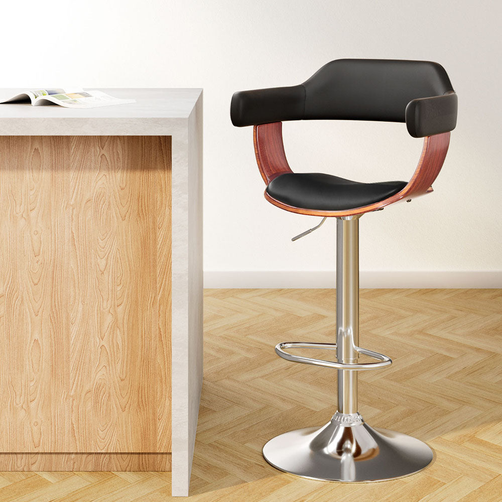 Artiss Bar Stools Gas Lift Leather w/Armrest Black Chez Guru