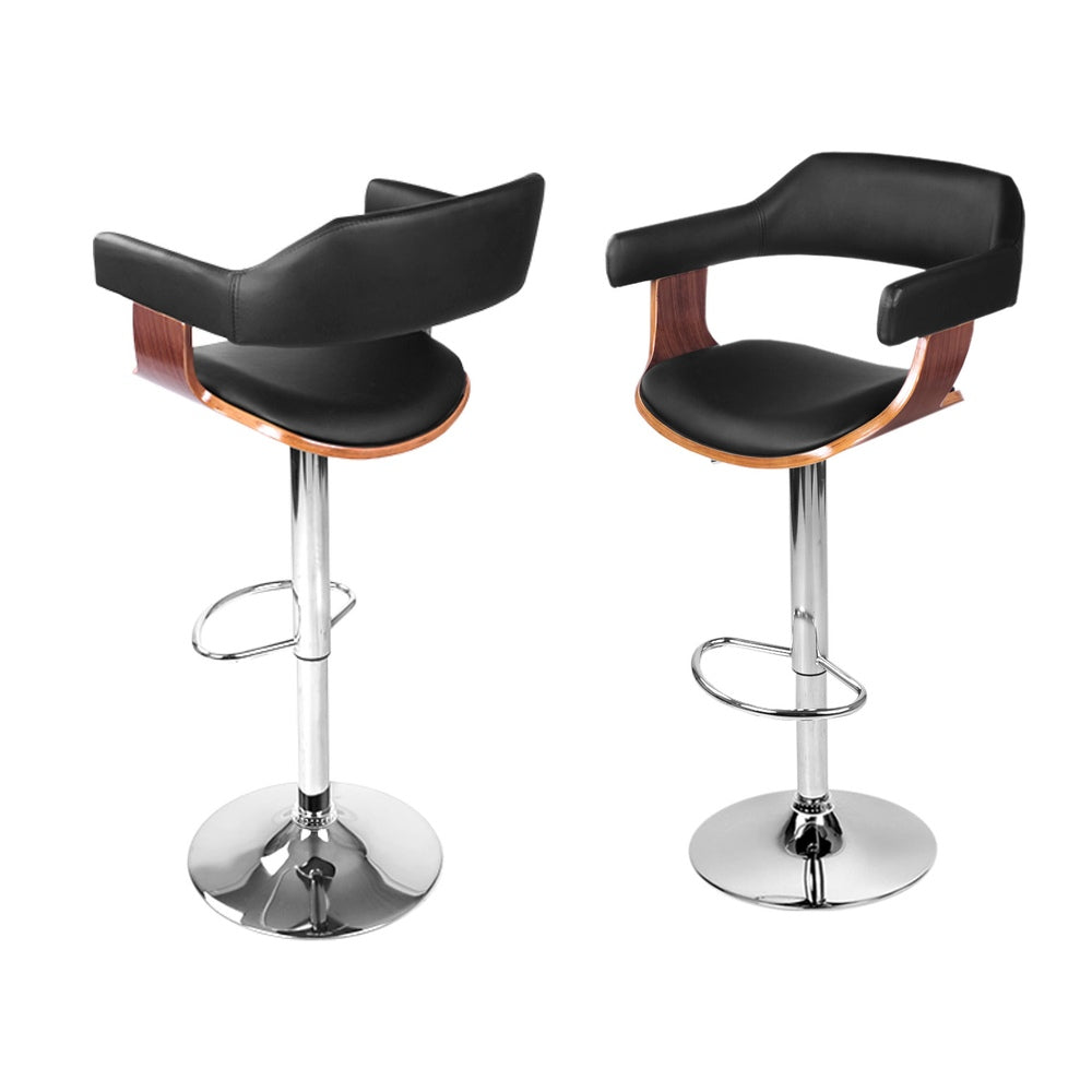 Artiss 4x Bar Stools Gas Lift Leather w/Armrest Black Chez Guru