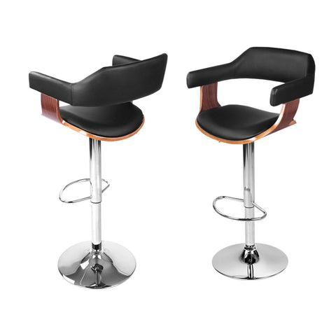 Artiss 4x Bar Stools Gas Lift Leather w/Armrest Black Chez Guru