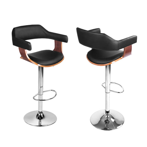 Artiss 4x Bar Stools Gas Lift Leather w/Armrest Black Chez Guru