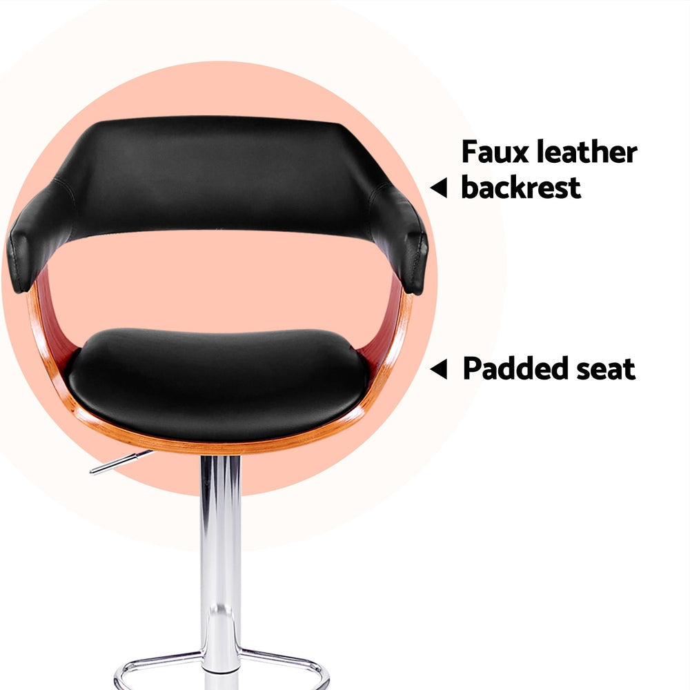 Artiss 4x Bar Stools Gas Lift Leather w/Armrest Black Chez Guru